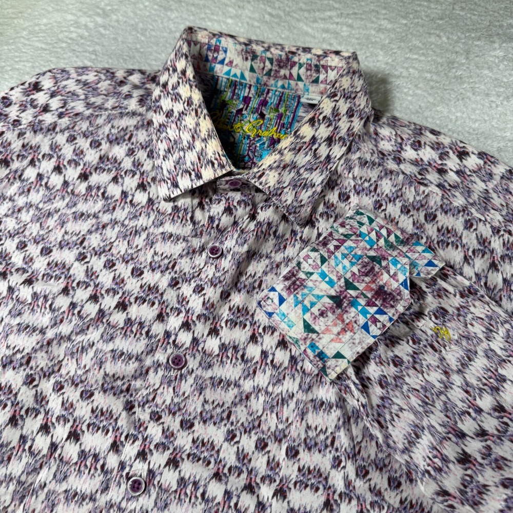 Y2K Robert Graham Dress Shirt Button Up AOP Geometric Flip Cuff 2XL XXL Purple